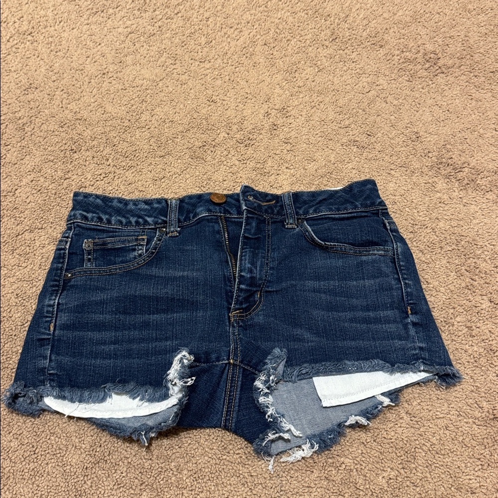 American Eagle Outfitters Dark Blue Distressed Denim Shorts